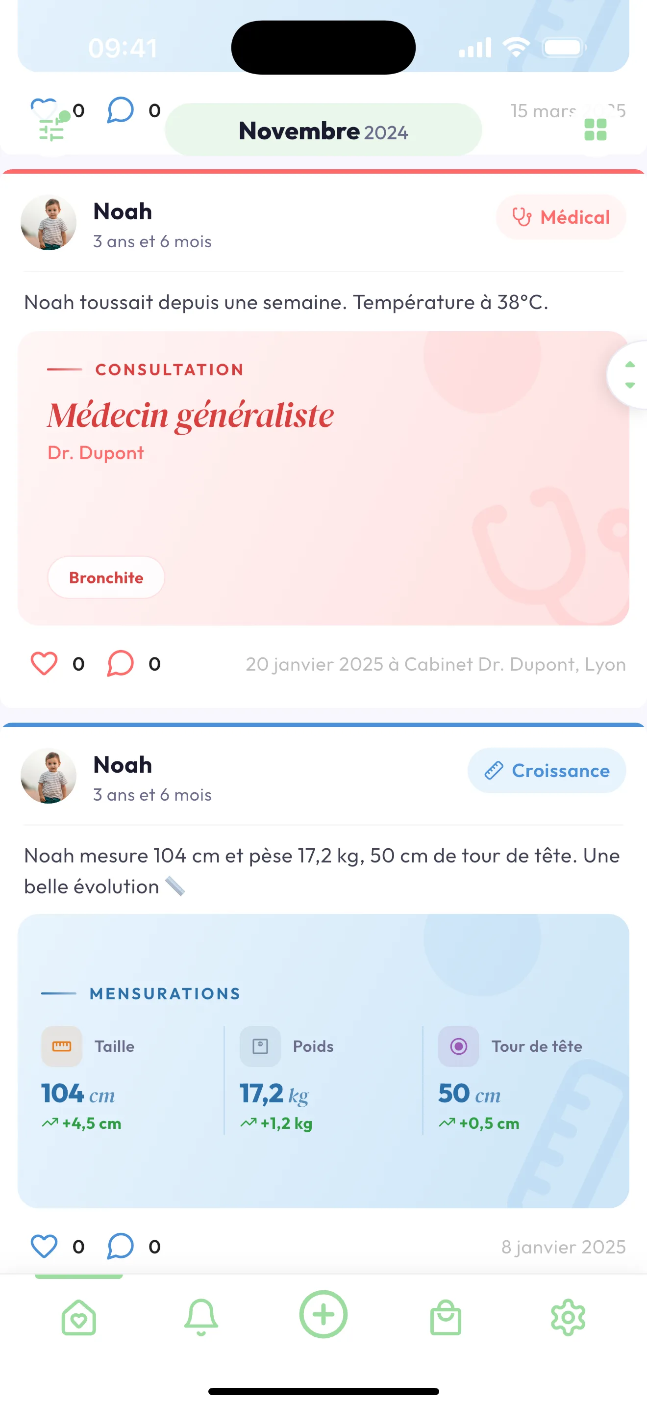 Accueil du carnet de santé Tenderkid — 5 modules